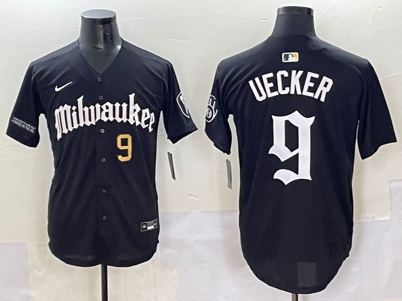 Men 2025 Milwaukee Brewers #9 Uecker Black Five generations Joint Name Nike MLB Jersey style 3->milwaukee brewers->MLB Jersey